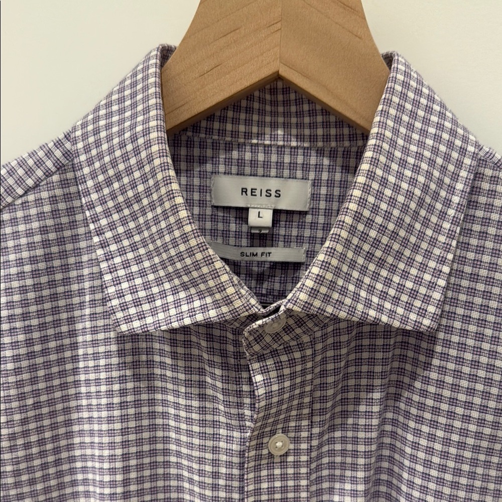 Reiss Checkered Men's Shirt - Lilac/Light Purple (Large & Slim Fit) - Picture 3 of 4